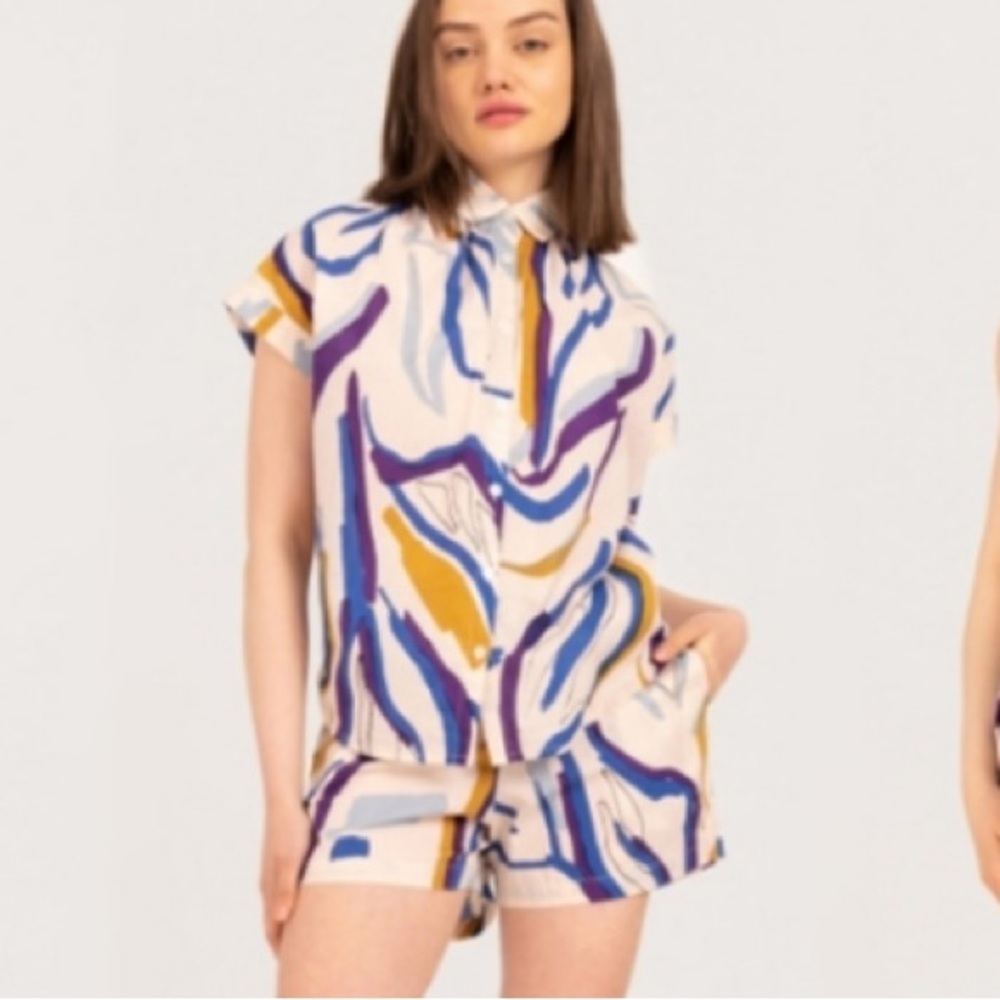 Bel Kazan Multicolor Button Down Shirt and short set